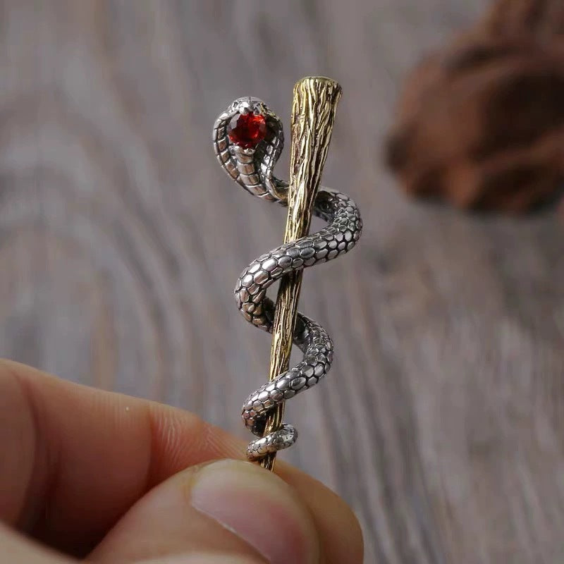 Embrace the Power of Wisdom and Healing with the Serpent and Caduceus Necklace