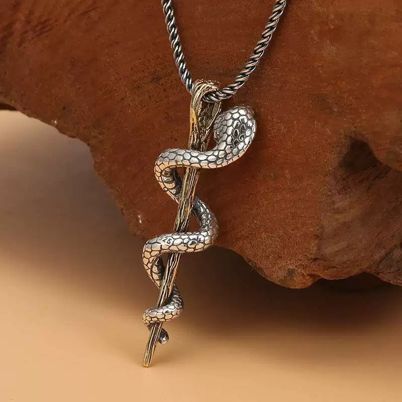 Embrace the Power of Wisdom and Healing with the Serpent and Caduceus Necklace