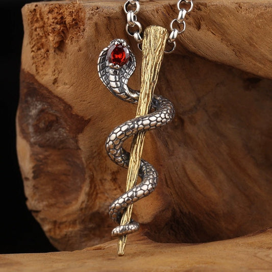 Embrace the Power of Wisdom and Healing with the Serpent and Caduceus Necklace
